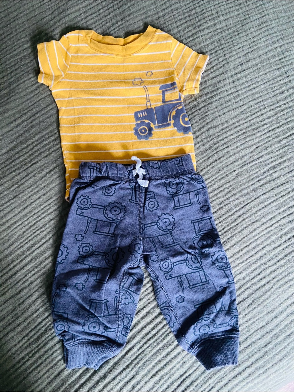 Carter's Yellow Striped Tractor Tee and Blue Jogger Set